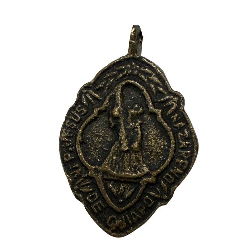 Vintage Bronze P. Jesus Nazareno Religious Medal Pendant Devotional Jewelry